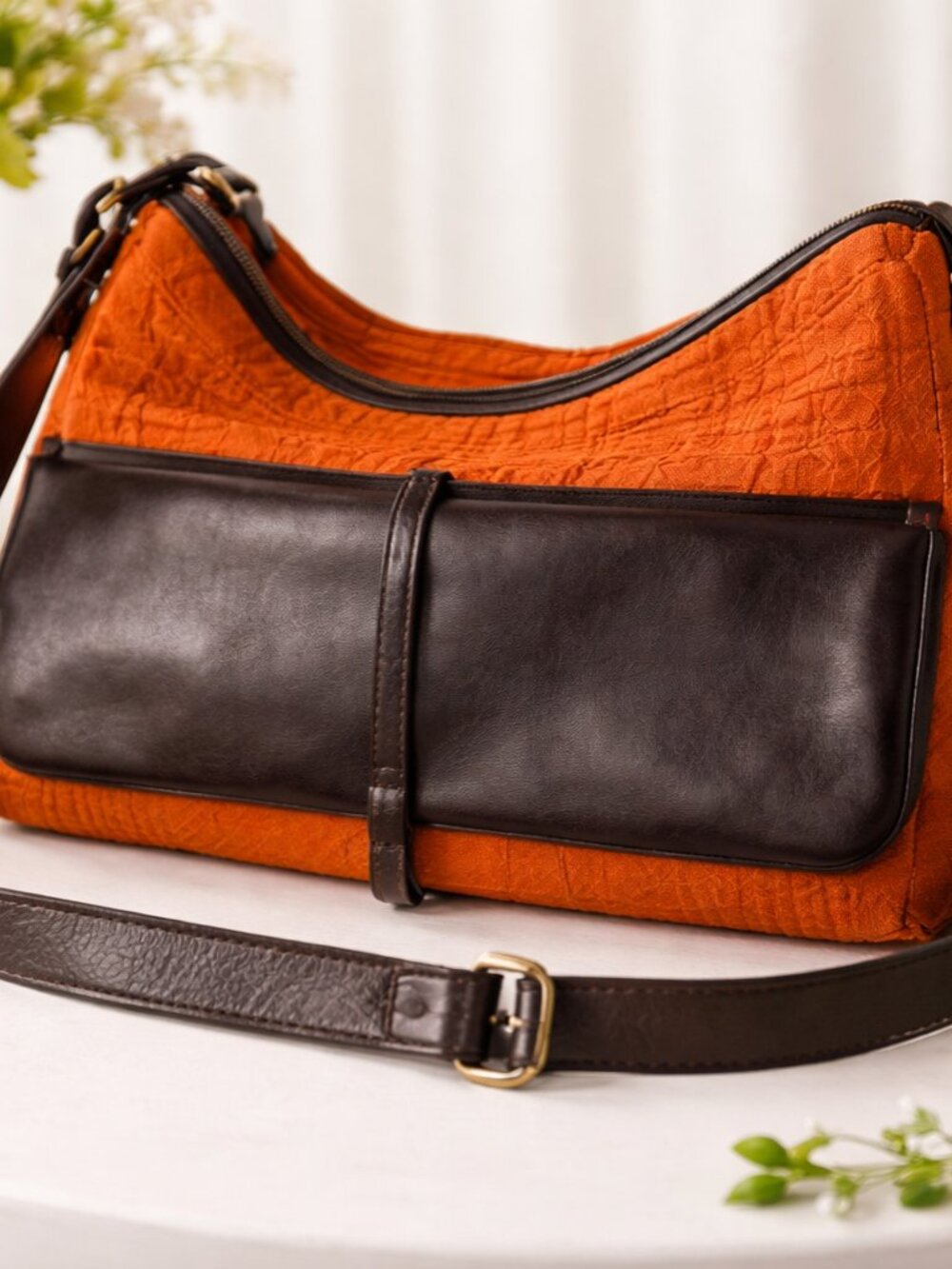 NWT Stone Mountain Safari Orange/Brown Fabric Shoulder Bag Purse Breast Cancer